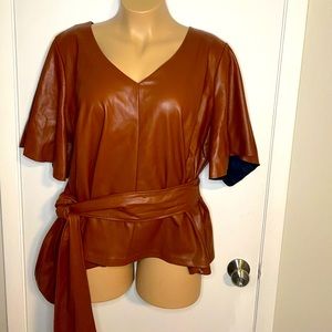 Brown Faux Leather Eloquii Top- size 26